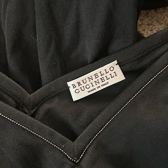 Brunello Cucinelli Black Deep V-Neck Short Sleeve Cotton Dress **Size XS** 🌺🌺 - Picture 5 of 5